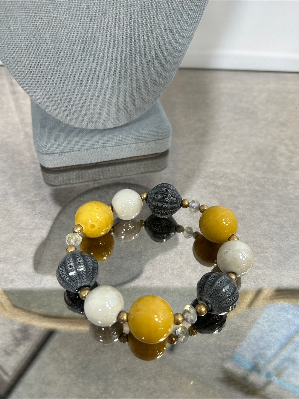 Yellow and Black Ceramic Beaded Women's Bracelet